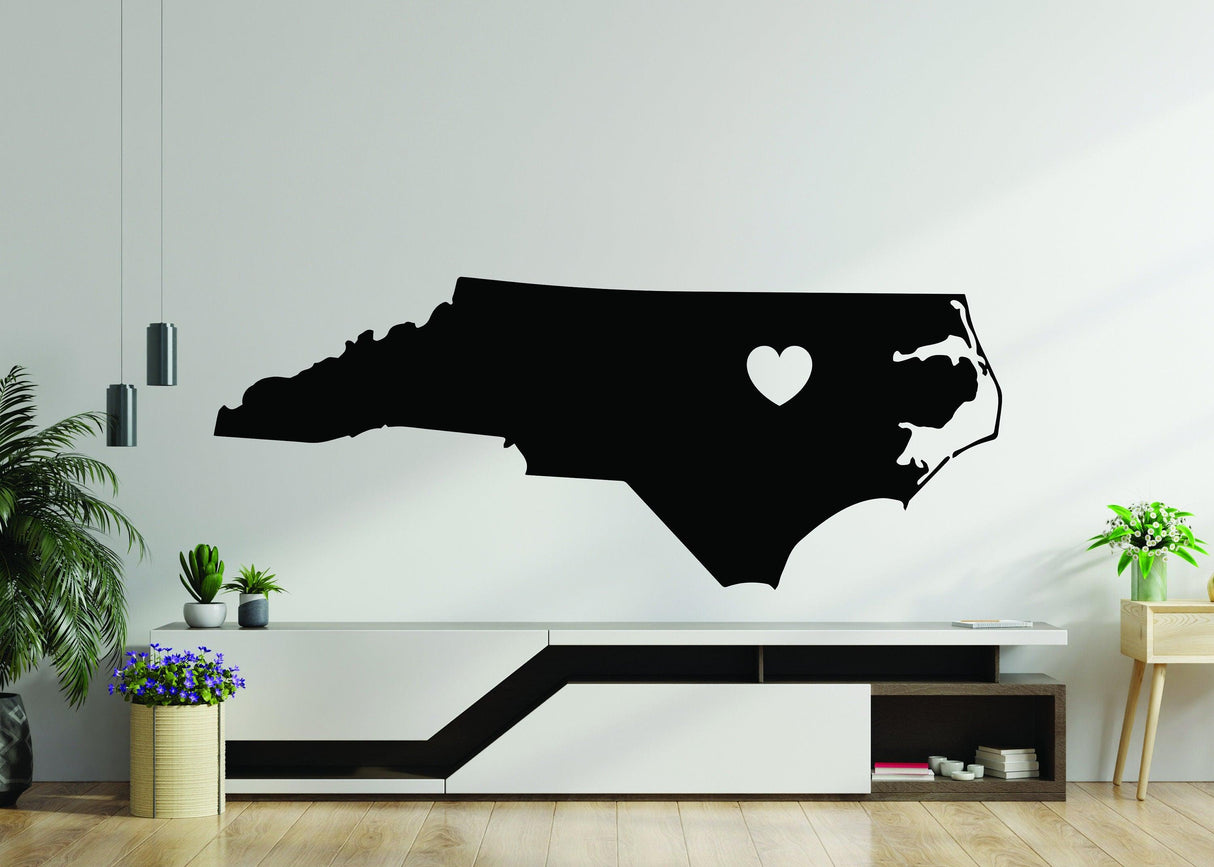 North Carolina wall decal design featuring love heart, perfect for state pride and home decor.