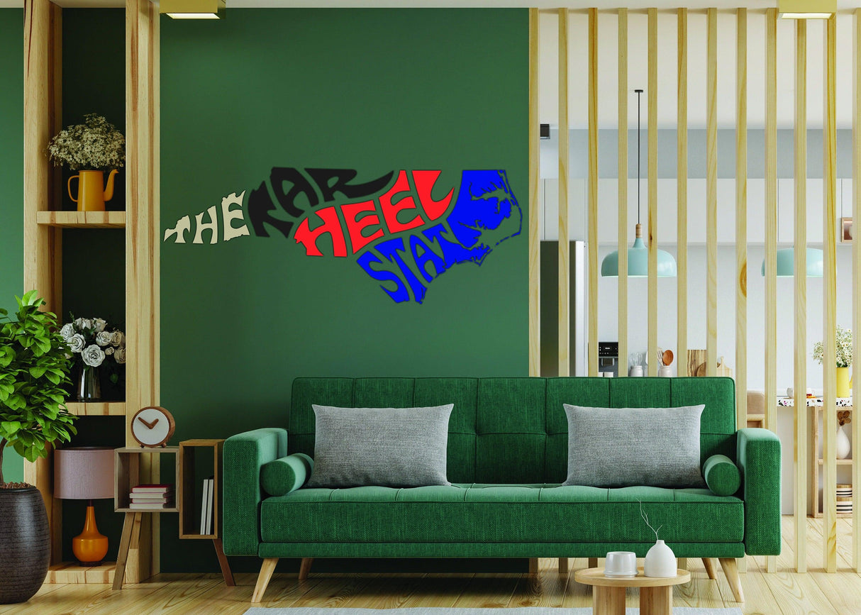 North Carolina wall decal showcasing the state in vibrant colors, ideal for adding Southern charm to home decor.