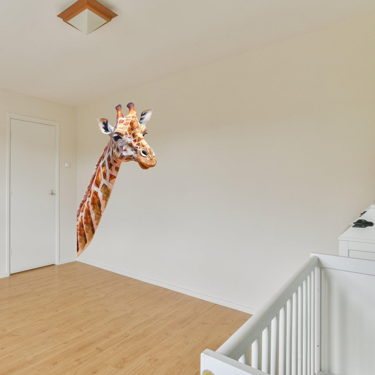 Giraffe wall decal in a nursery, adding a playful and whimsical touch to the room's decor.