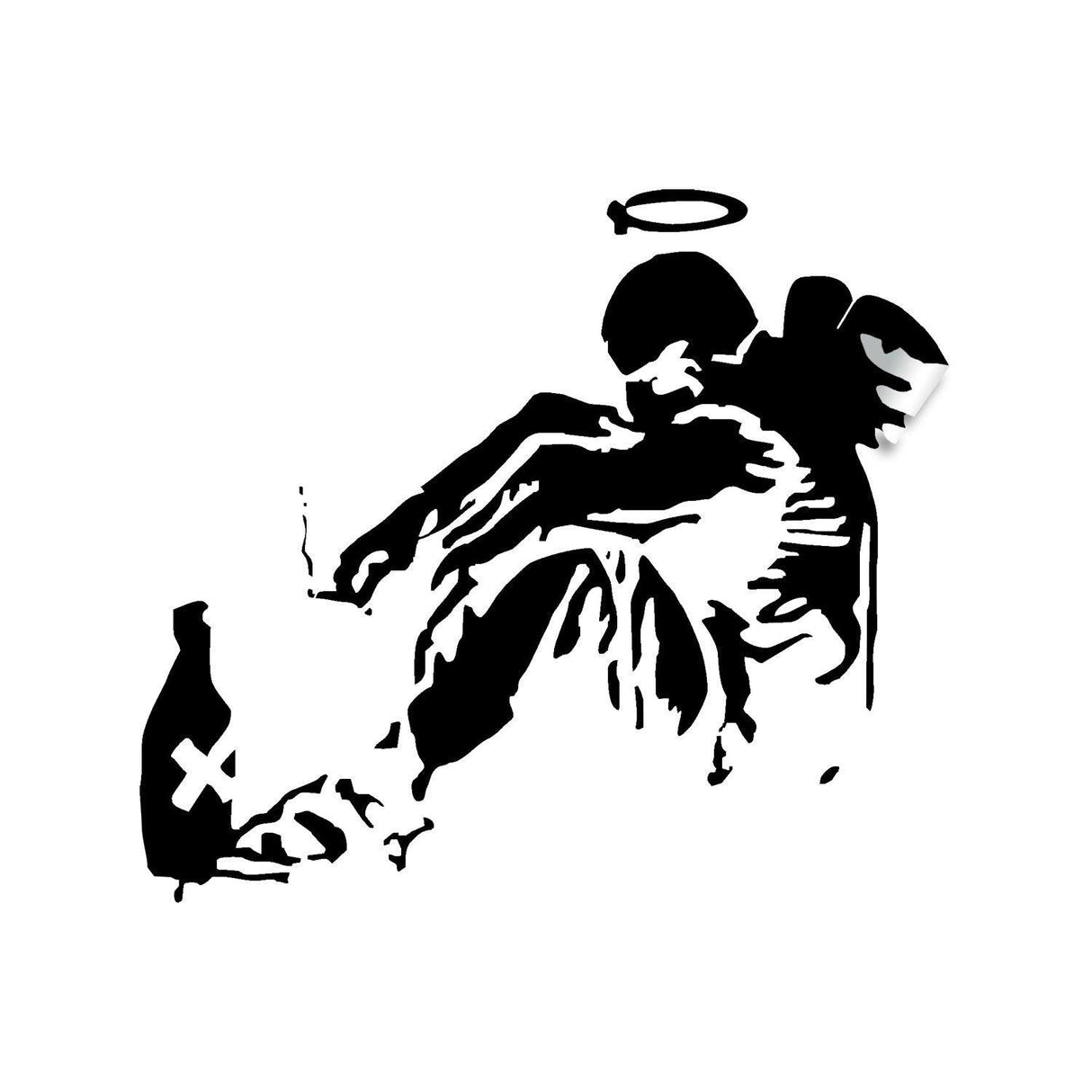 Banksy Fallen Angel wall decal, urban street art design, high-quality vinyl decor for modern interiors.