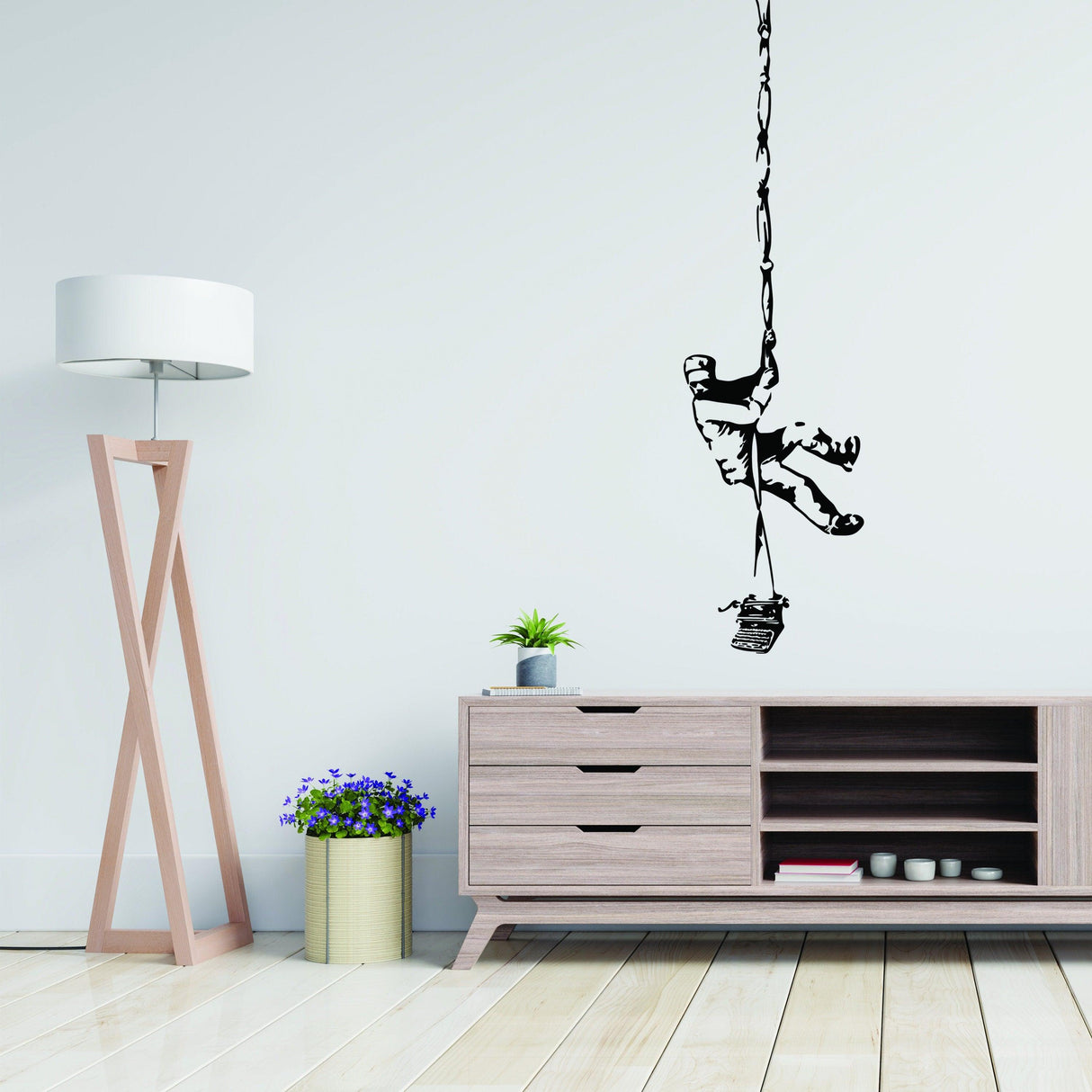 Banksy Prisoner Escape Wall Decal showcasing a prisoner in an urban setting, perfect for street art lovers.