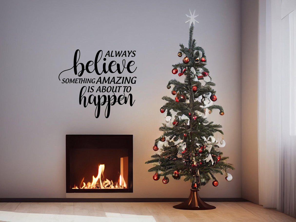 Inspirational Christmas quote wall sticker with festive tree and fireplace, adding warmth and hope to home decor.
