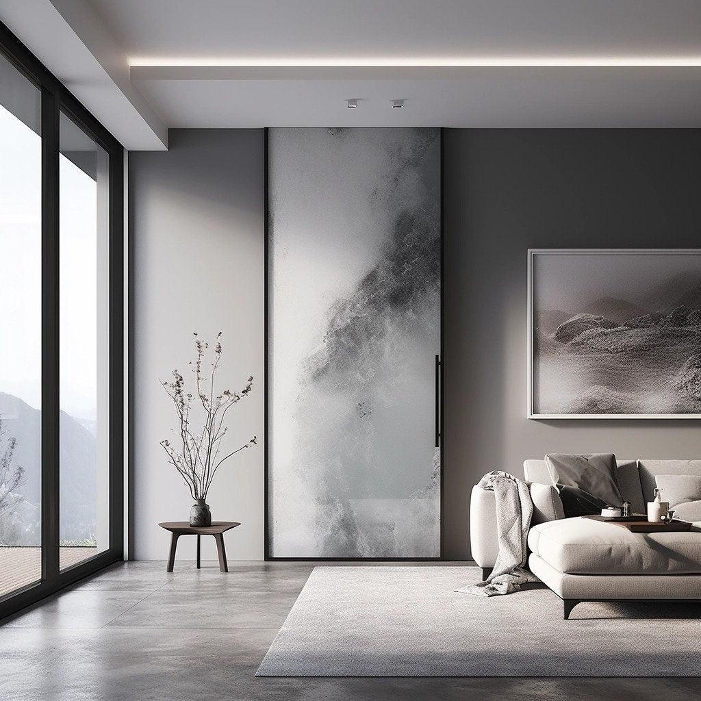 Modern interior featuring a smoky glass door sticker, adding privacy and aesthetic appeal to the space.
