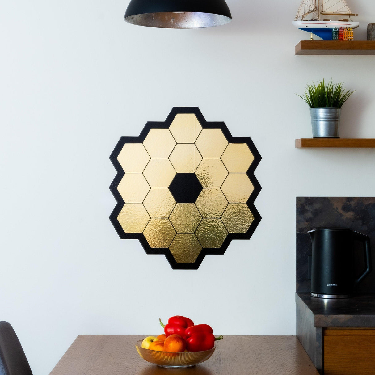 Elegant gold chrome space telescope mirrors wall sticker for modern room decor.