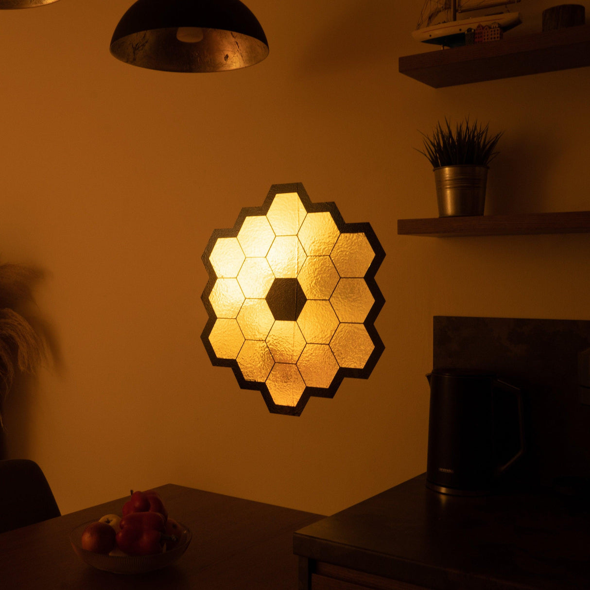 Elegant gold chrome space telescope mirrors wall sticker illuminating a cozy room decor.