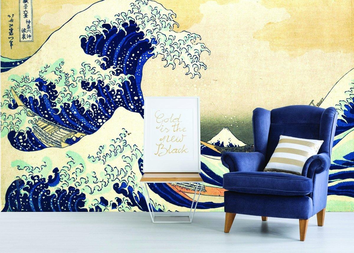 Ocean Serenity Wall Art Decal featuring Kanagawa Wave design, bringing tranquility to modern interiors.