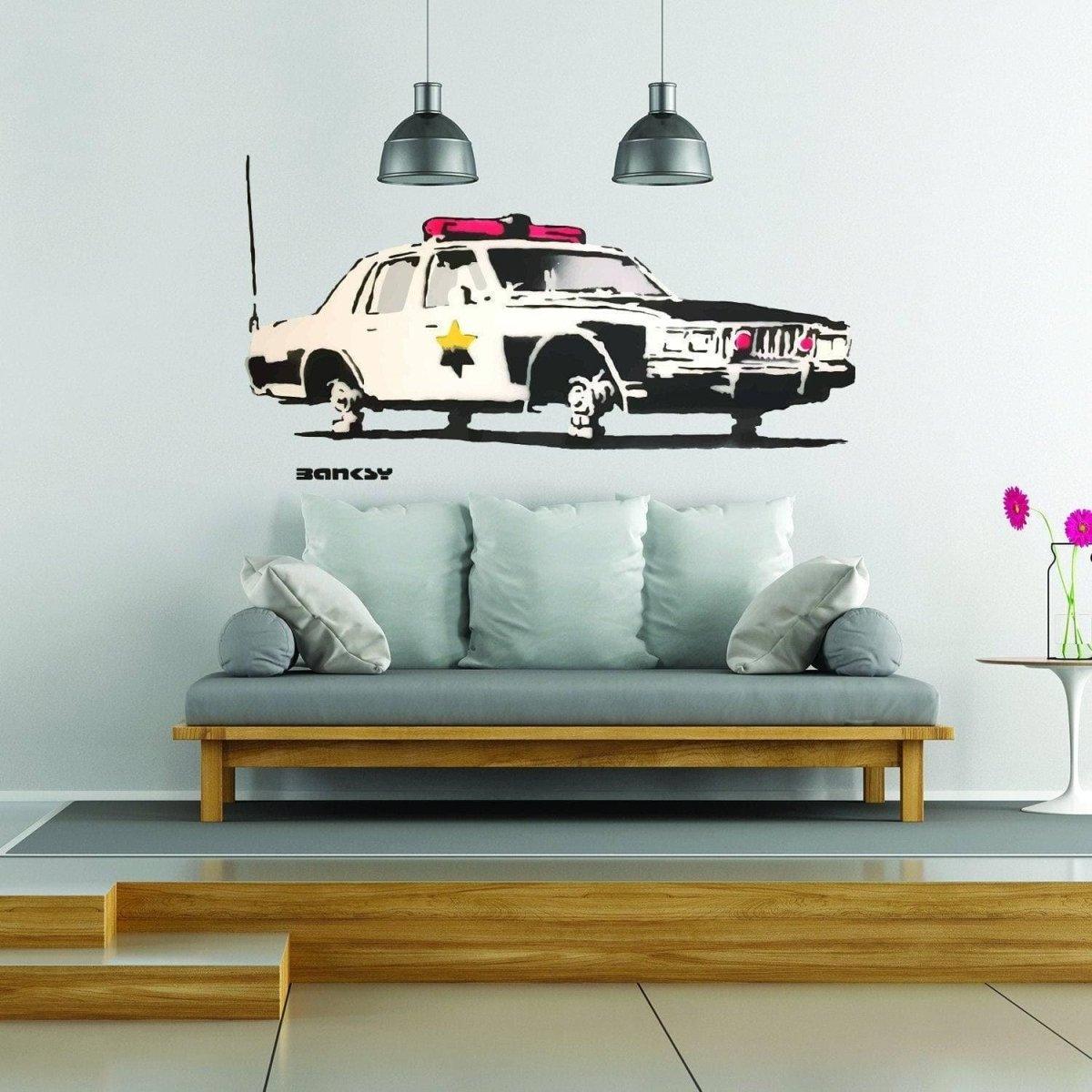 Police car wall sticker decor, stylish wall decal for kids room, featuring a classic law enforcement vehicle design.