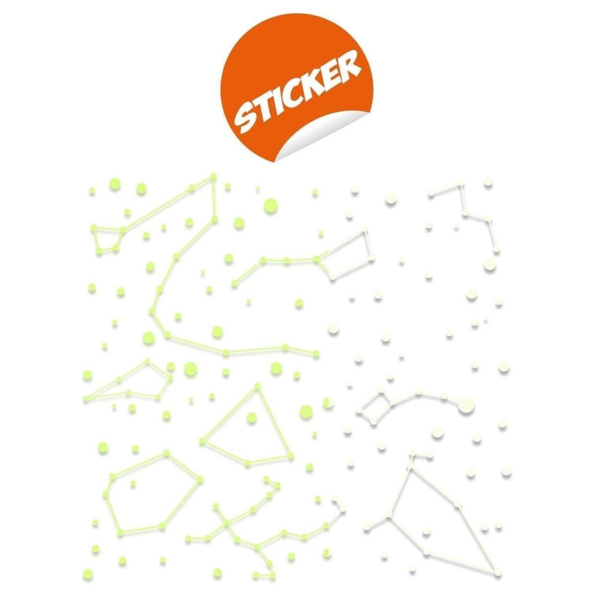 Glow-in-the-dark constellation and star stickers for ceiling decor, ideal for a starry night theme.