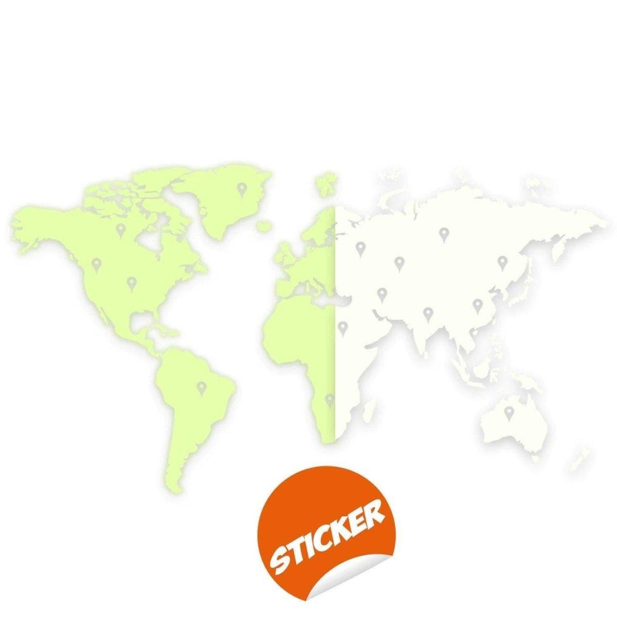 Glowing Earth wall sticker showing luminous world map design, perfect for night illumination and eco-friendly decor.