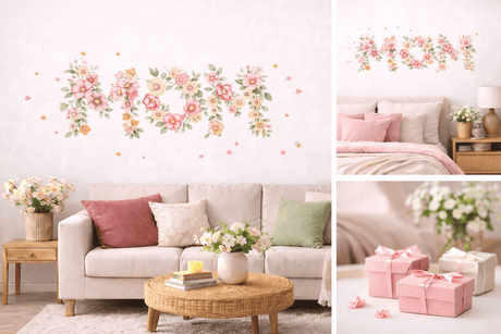 Mother's Day wall decor with floral peel-and-stick art