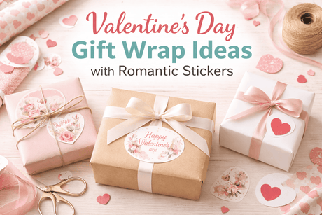 Valentine's Day gift wrap with romantic stickers
