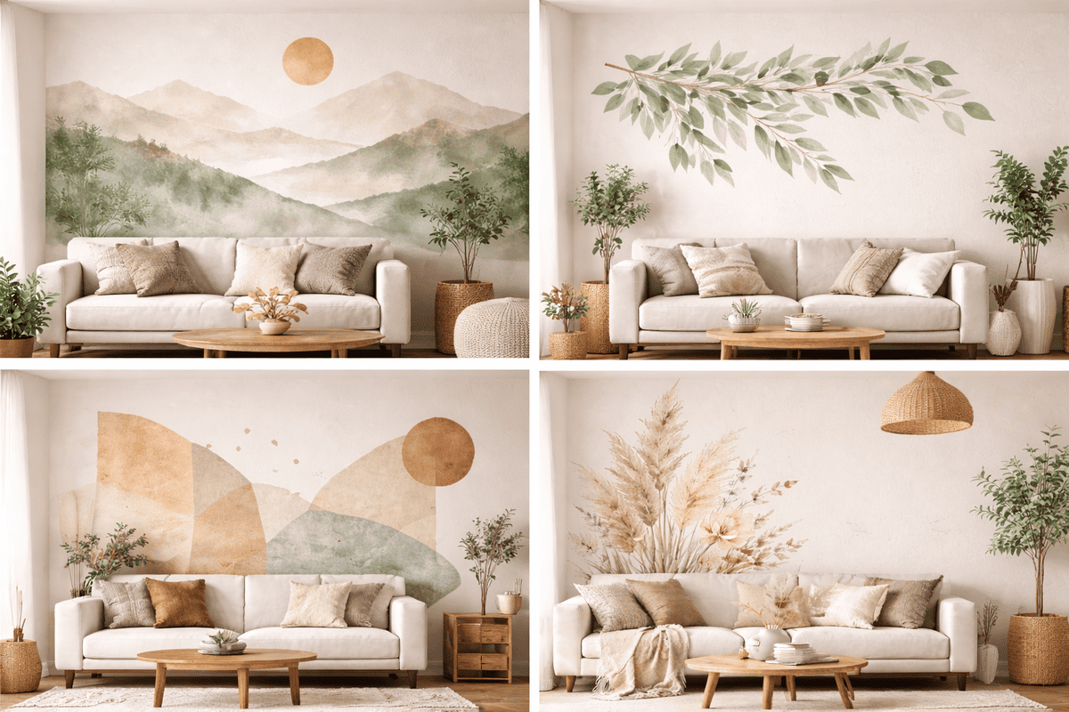 Large wall decal scale and layout in a living room