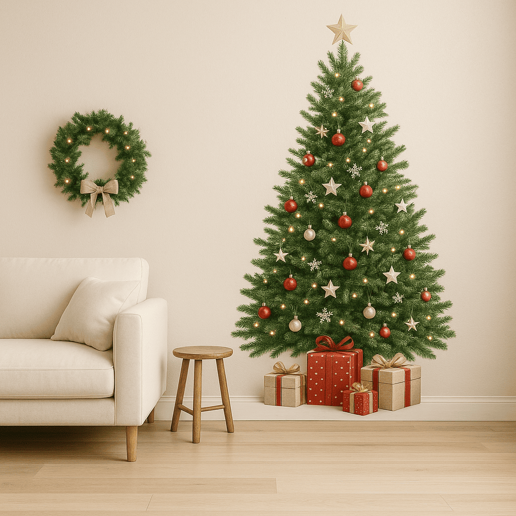 Large Christmas wall decals in a small apartment