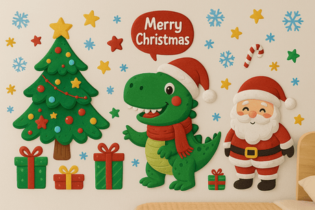 3D Christmas Stickers and Merry Christmas Dinosaur Decals for Kids’ Rooms
