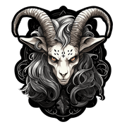 Zodiac Goat Wall Decal in Gothic Pop Surrealism style, featuring a striking goat with horns and flowing hair.