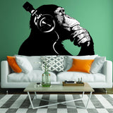 Banksy Wall Decal Thinking Monkey Art Sticker - Dj Chimp The Thinker Gorilla With Headphones Home Decals