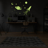 Glowing Planet Rocket, Stars, Moon Ceiling Sticker - Glow in the Dark Wall Decal