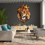 Lion King With Crown Vinyl Wall Sticker - Funny Lions Head Cut Seal Art Decal