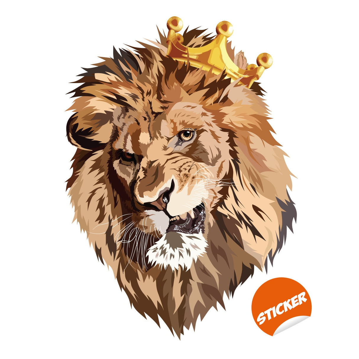 Lion King With Crown Vinyl Wall Sticker - Funny Lions Head Cut Seal Art Decal