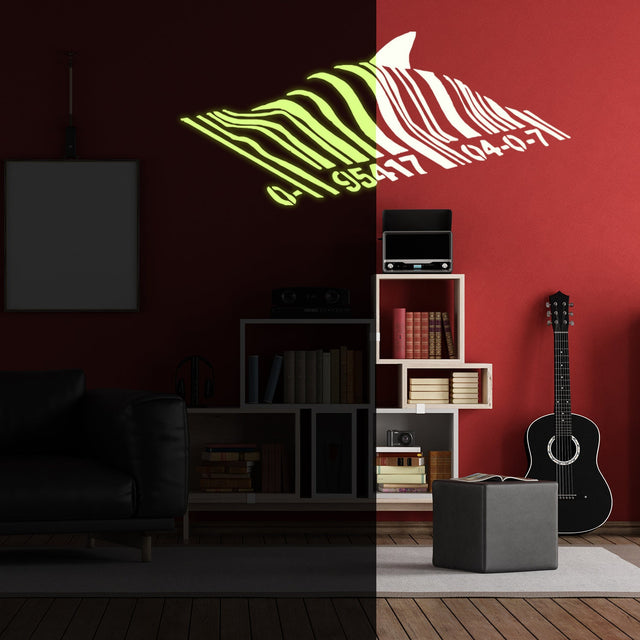 Glow In Dark Banksy Barcode Shark Wall Sticker - Night Glowing Swimming Fish Under Bar Code Vinyl Decal