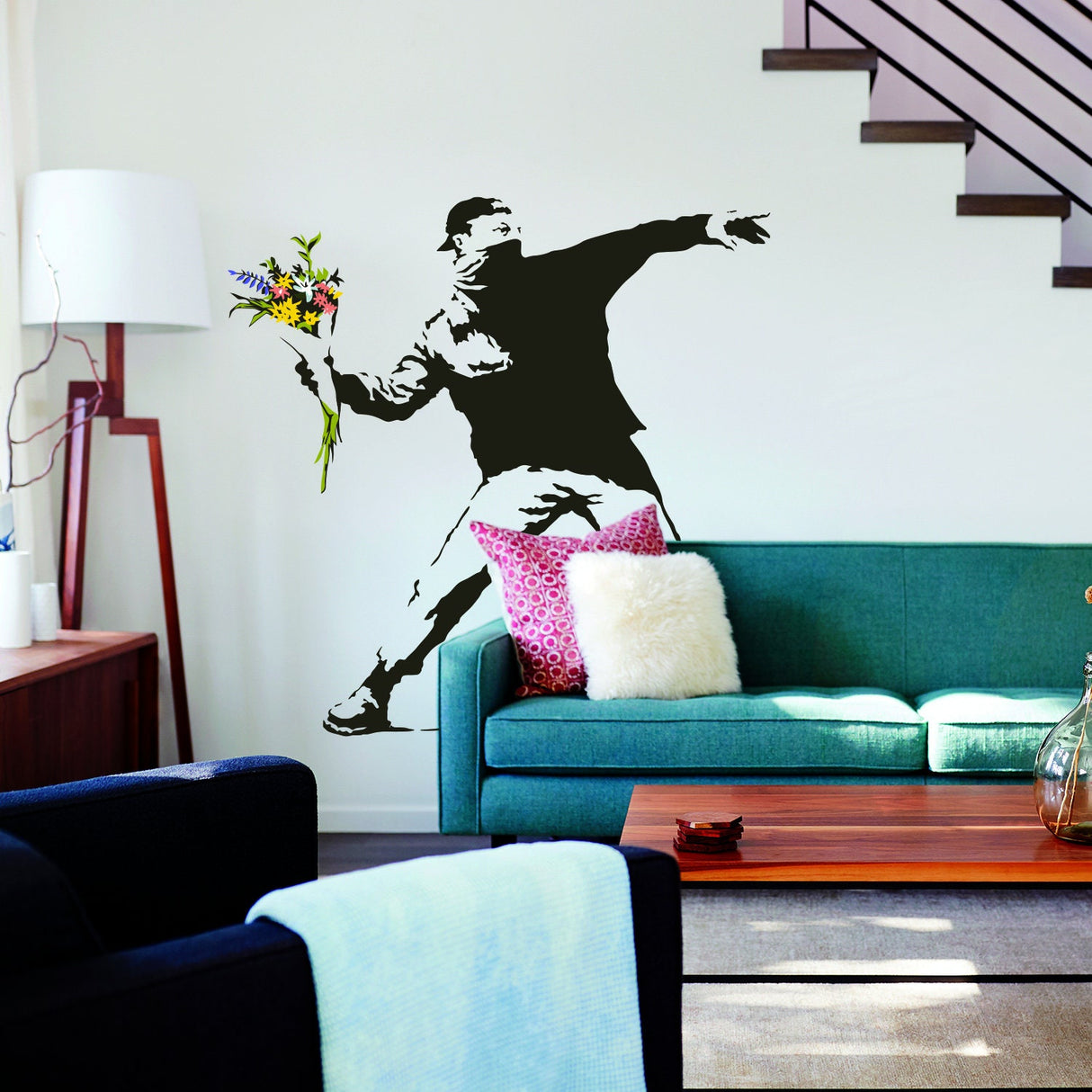Banksy Flower Throw Wall Vinyl Sticker - Thrower Art Gift Decal