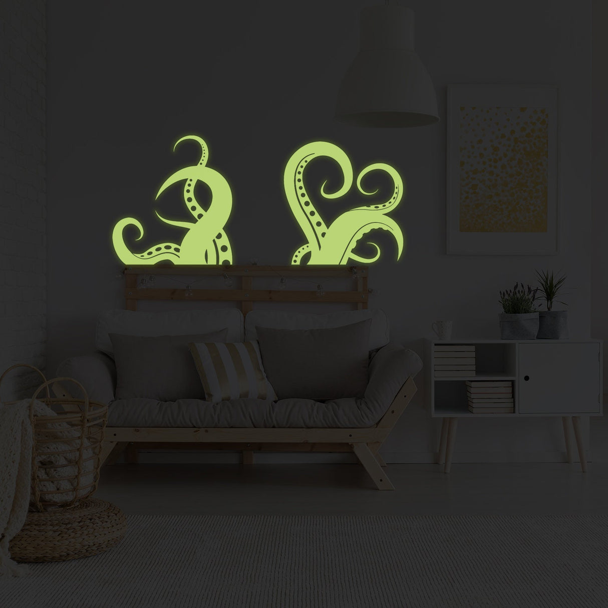 Glow In Dark Octopus Tentacle Vinyl Wall Art Sticker - Night Glowing Bathroom Squid Kraken Decor Decal
