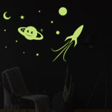 Glowing Planet Rocket, Stars, Moon Ceiling Sticker - Glow in the Dark Wall Decal