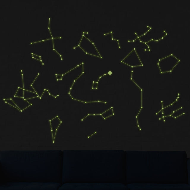 Glowing Vinyl Ceiling Decal Star Map with Lines - Glow in the Dark Constellations Sticker