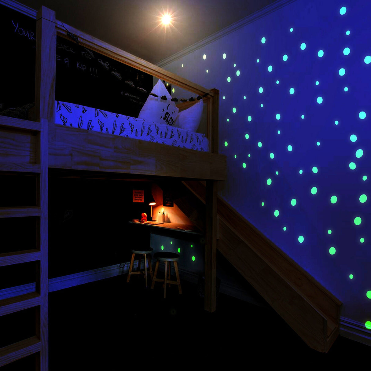257x Glow In The Dark Circle Stars Wall Stickers - The Ceiling Round Ring And Moon Glowing Decal