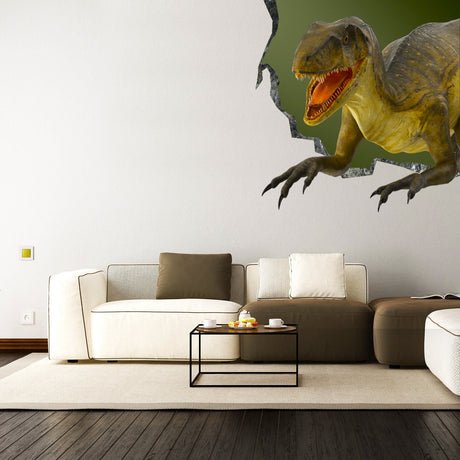 3d Dinosaurus Art Animal Hole In Wall Sticker - Vinyl Decor Broken Illusion Peel And Stick Decal