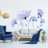 Floral Wall Vinyl Sticker Mural - 3d Blue Flowers Stick Peel Living Room Decor Decal