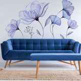Floral Wall Vinyl Sticker Mural - 3d Blue Flowers Stick Peel Living Room Decor Decal