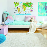 Kids World Map Wall Decal - Country Animal Room Decor Vinyl Sticker For Nursery