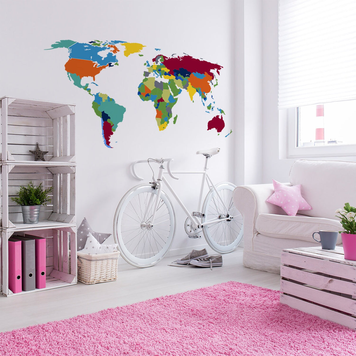 World Map Wall Sticker For Home Decor - Large Realistic Travel Atlas Decal Decoration