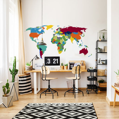 Large World Map Wall Decal - Sticker For Bedroom Playroom Boys Room Mural Decor