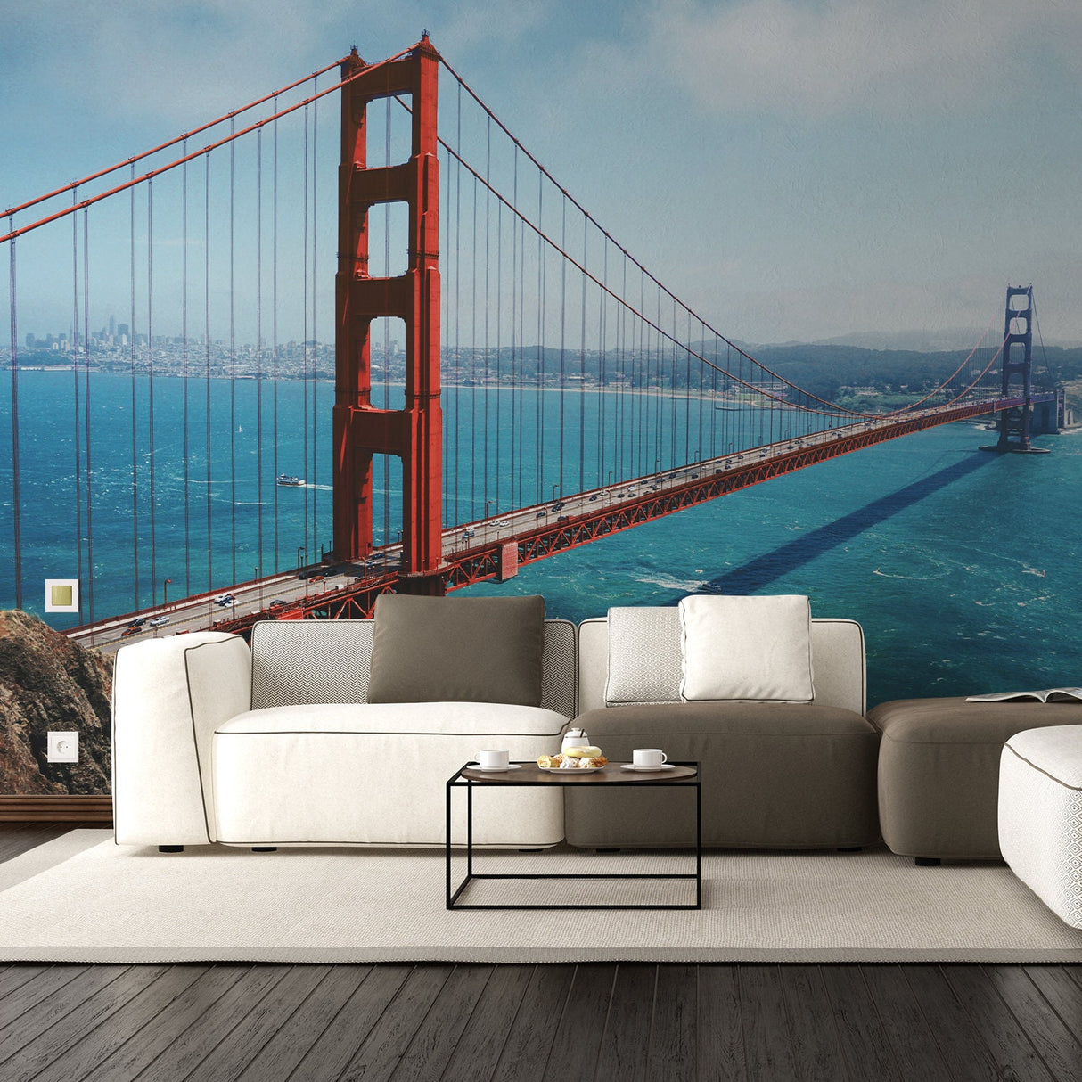 California Golden Gate Bridge Wallpaper Sticker - Wall Cover Art San Francisco Vinyl Print Room Decal