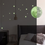 Glow In The Dark Full Moon And Star Wall Sticker - Bedroom Ceiling Decoration Large Glowing Decal