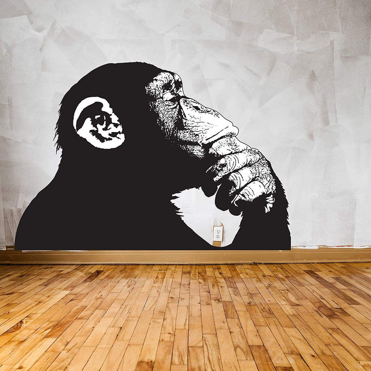 Banksy Monkey With Headphones Wall Sticker - Large Bansky Thinking Dj Chimp Vinyl Decal