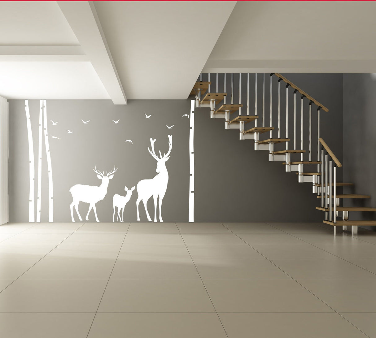 Deer & Moose Wildlife Wall Decal - Birch Tree Forest Vinyl Sticker, Perfect for Nursery and Kids Room