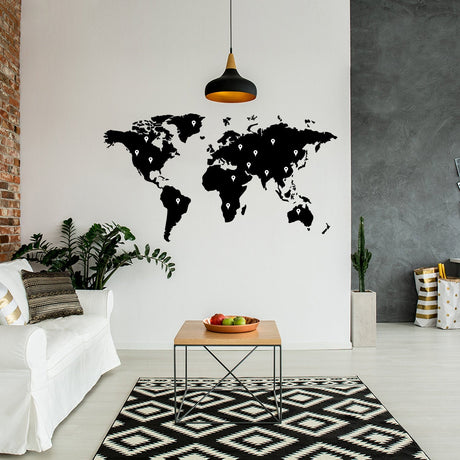 World Map Wall Decal - Large Vinyl Sticker Of The Giant Travel Globe For Bedroom Living Room Decor