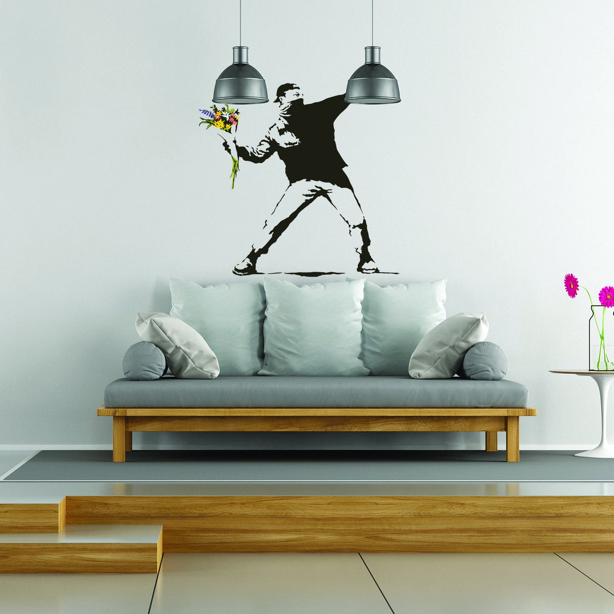 Banksy Flower Thrower Wall Decal - Street Art Graffiti Vinyl Decor Sticker