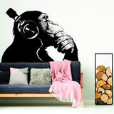 Banksy Monkey With Headphones Wall Sticker - Large Bansky Thinking Dj Chimp Vinyl Decal