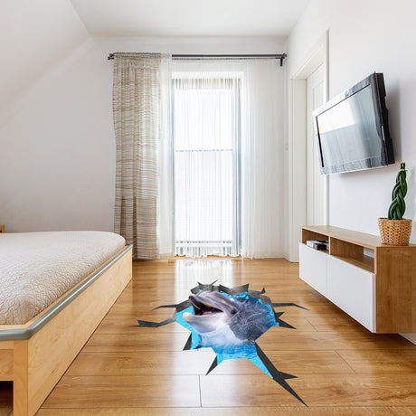 3d Floor Dolphin Decal - The Flooring Ocean Hole Sticker Decor For Kid Living Room Bathroom