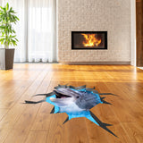 3d Floor Dolphin Decal - The Flooring Ocean Hole Sticker Decor For Kid Living Room Bathroom