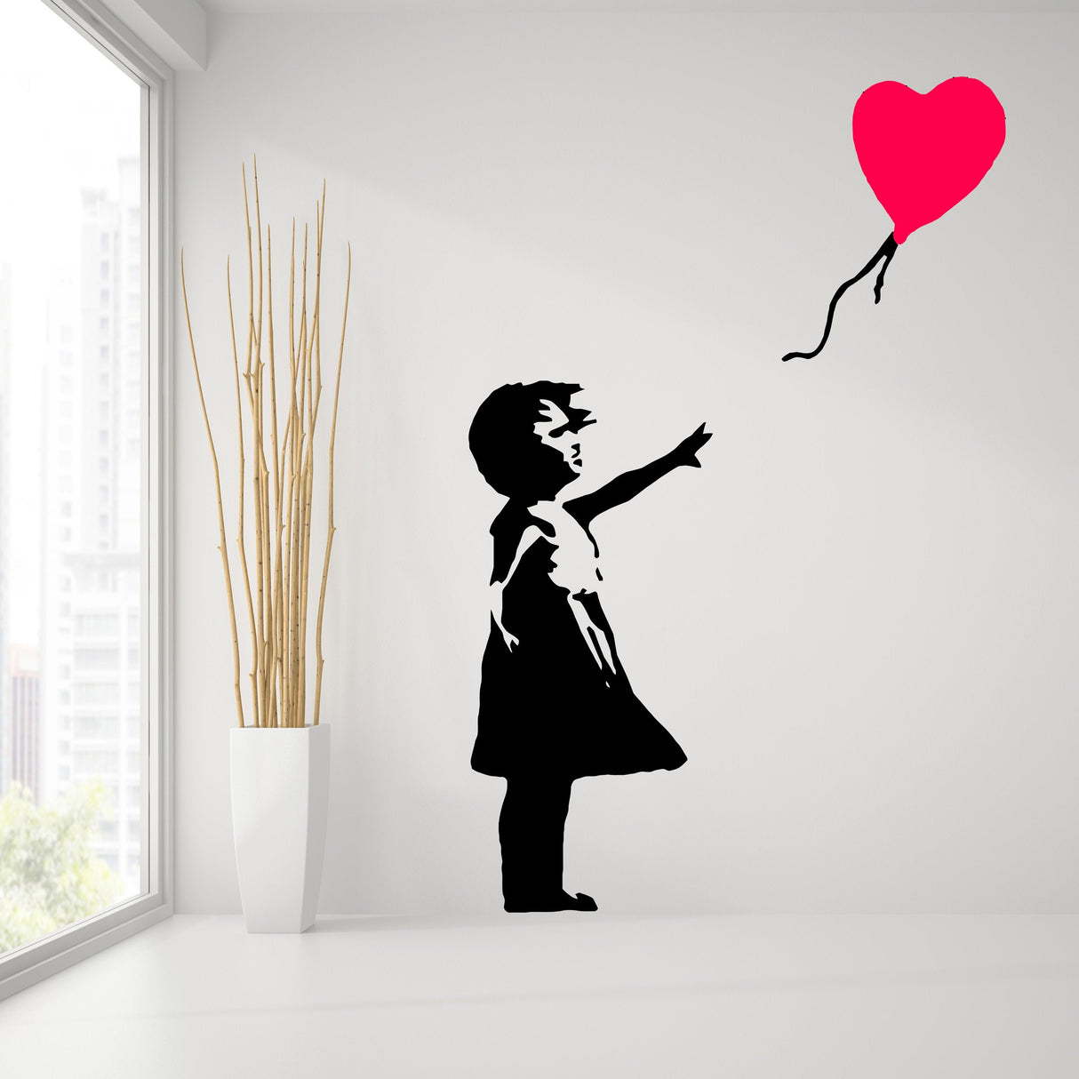Banksy Girl With The Red Balloon Wall Decal - Bansky Street Art Graffiti Air Ballon Vinyl Sticker For Wall