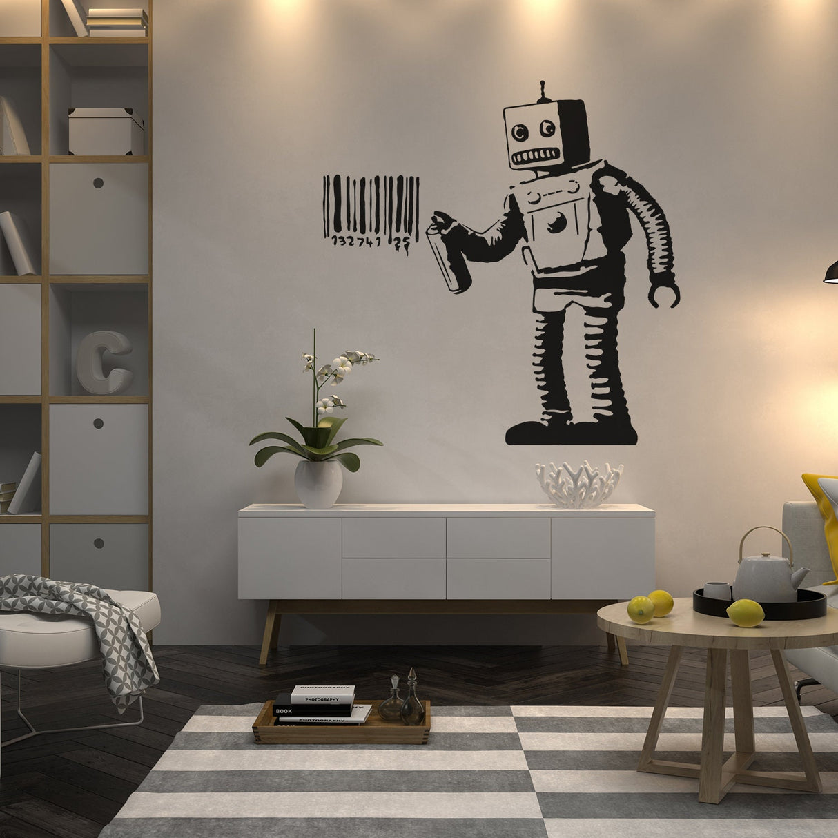Banksy Barcode Robot Wall Vinyl Sticker - Street Art Graffiti Machine Decal
