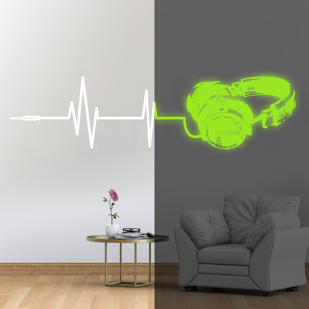 Glow In Dark Headphone Vinyl Wall Sticker - Night Light Music Art Dj Decal