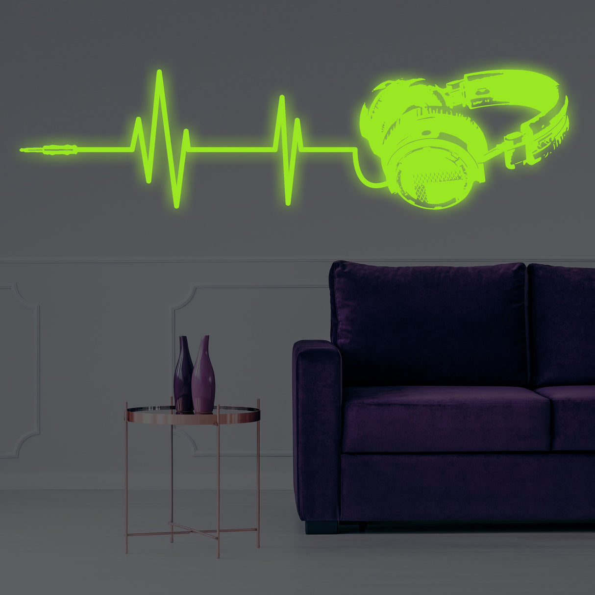 Glow In Dark Headphone Vinyl Wall Sticker - Night Light Music Art Dj Decal
