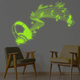 Glow In Dark Music Is Life Wall Sticker - Nigh Light Note Quote Decor Art Vinyl Decal