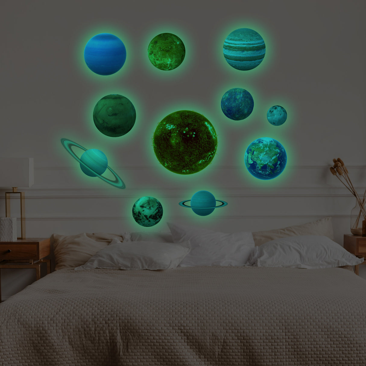 Glow In The Dark Planet Wall Decals - Solar System Glowing Sticker For Ceiling